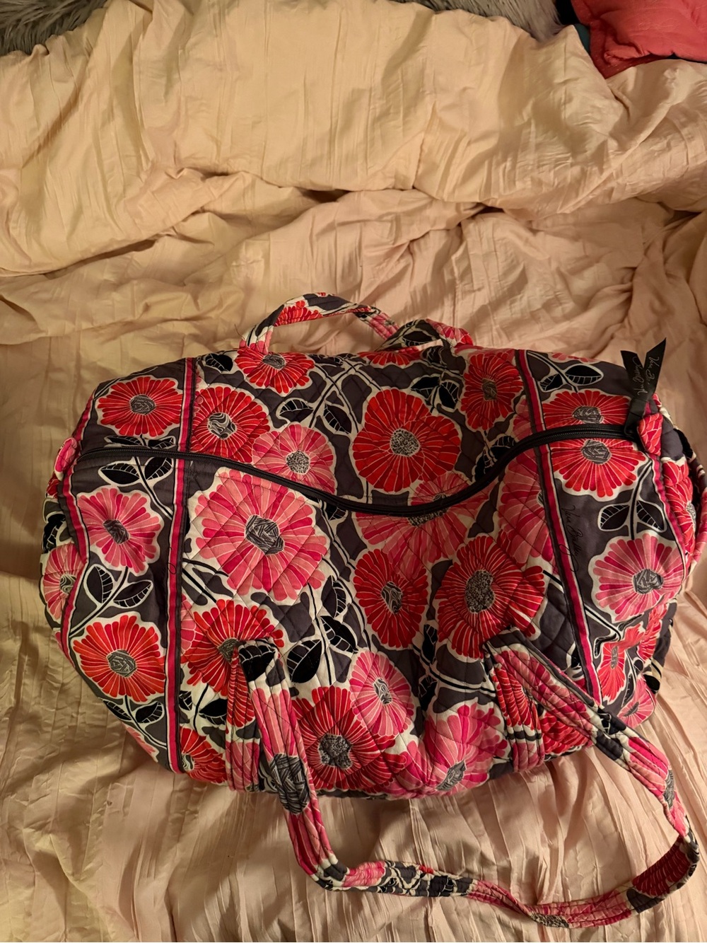 Vera Bradley Pink & Navy Floral Quilted Weekender - Cherry Blossom Pattern